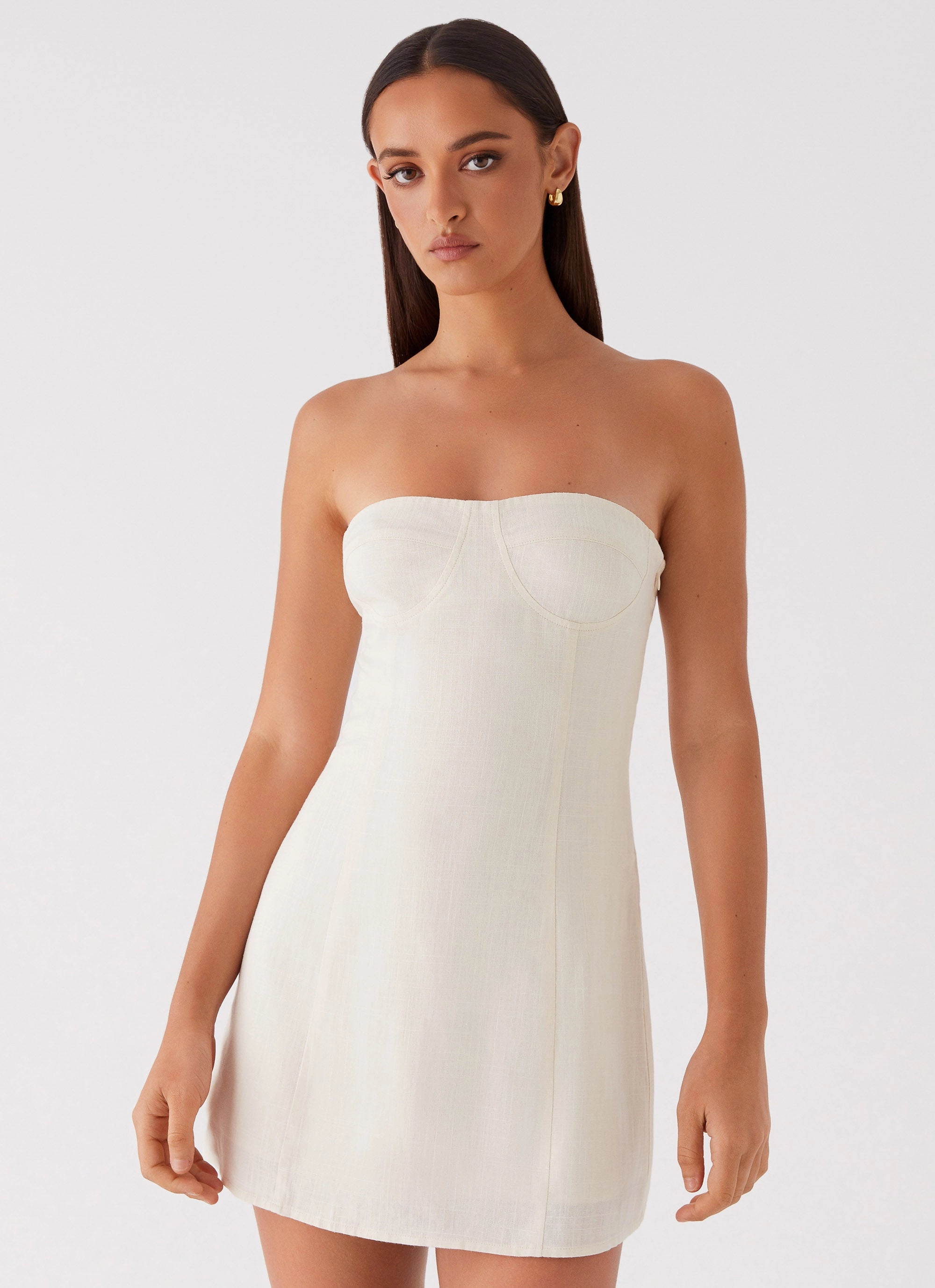 Do It That Way Linen Mini Dress - Ivory Gift-Worthy Silky Drape
