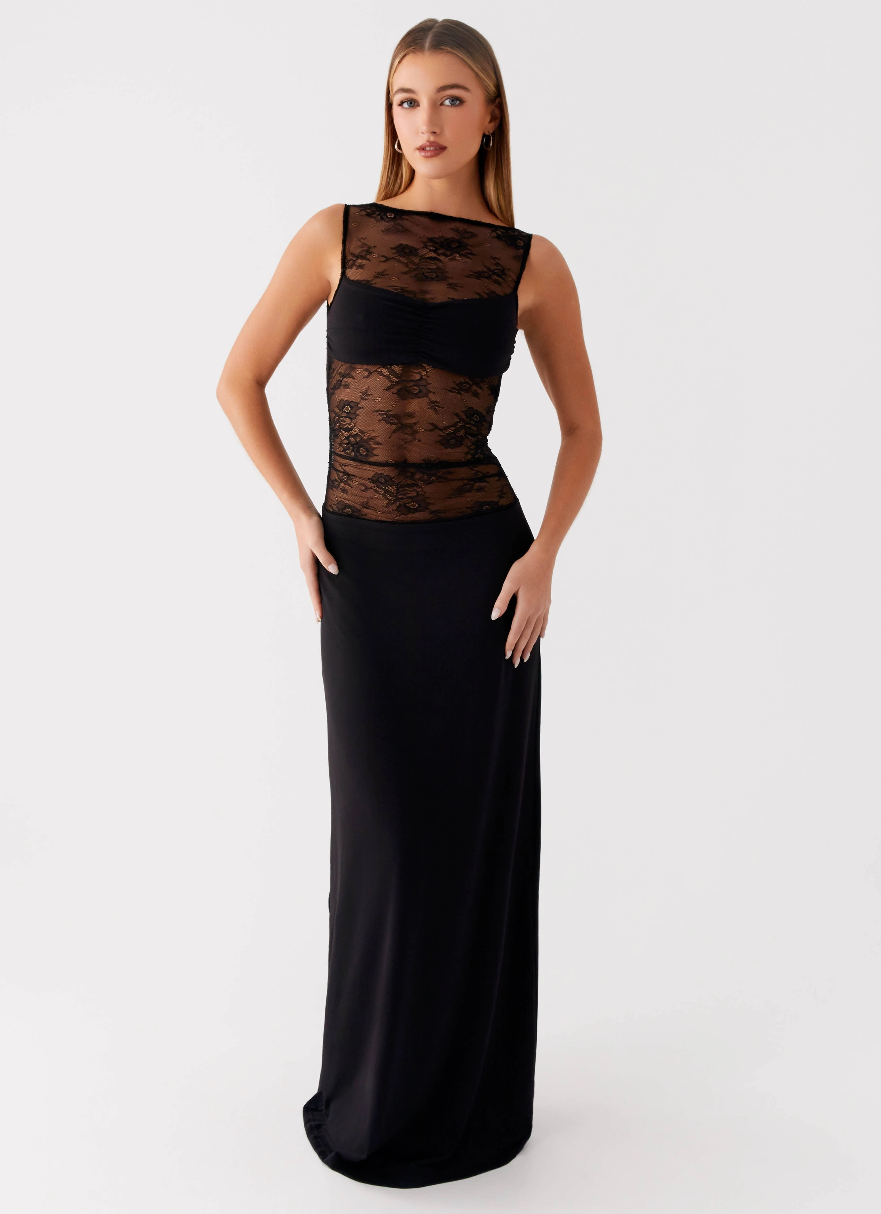 Matte-finish Festive Wear Wesley Maxi Dress - Black