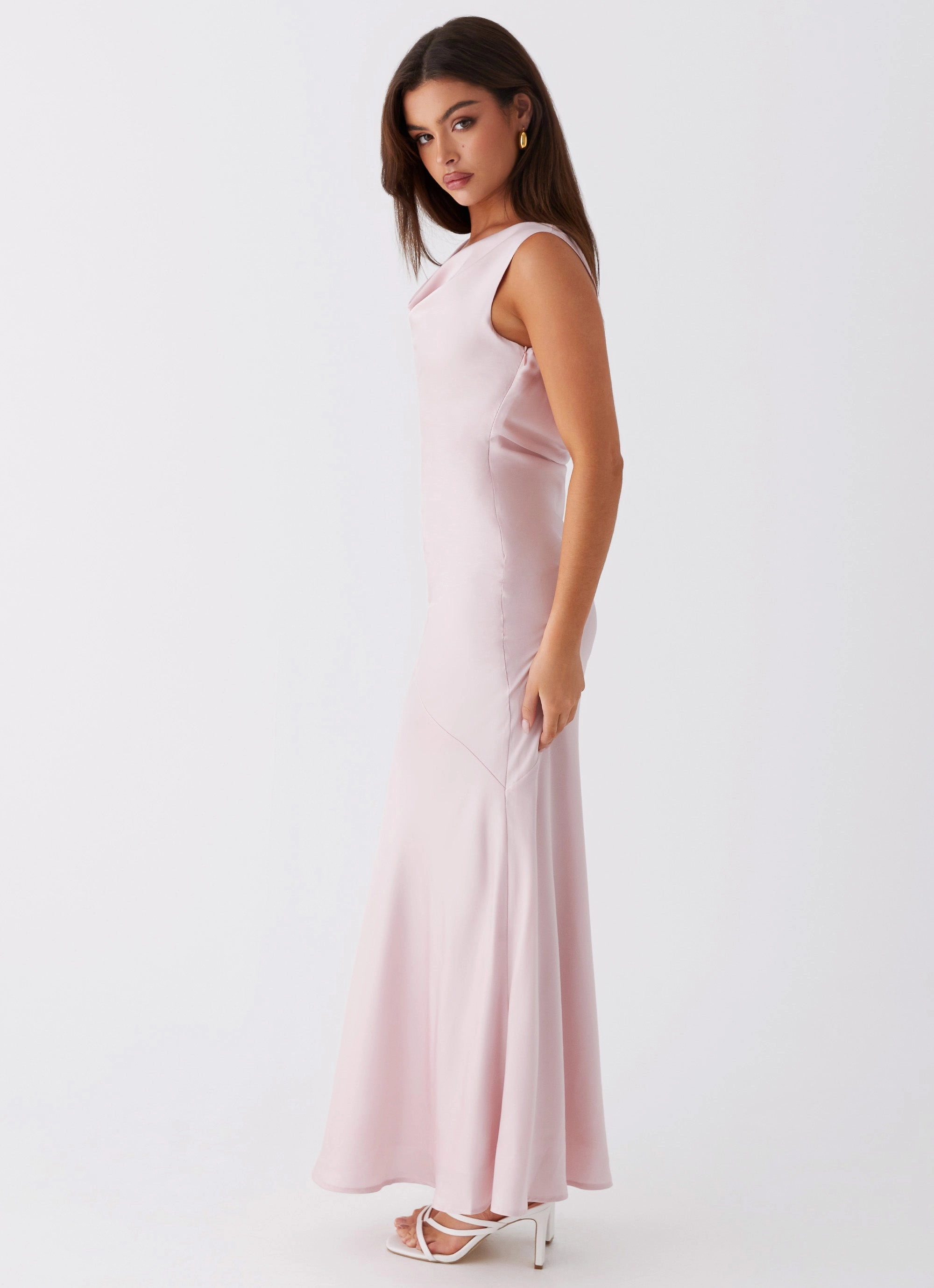 Ruffle-Detail Mood Glow Be Mine Satin Maxi Dress - Mauve Pink