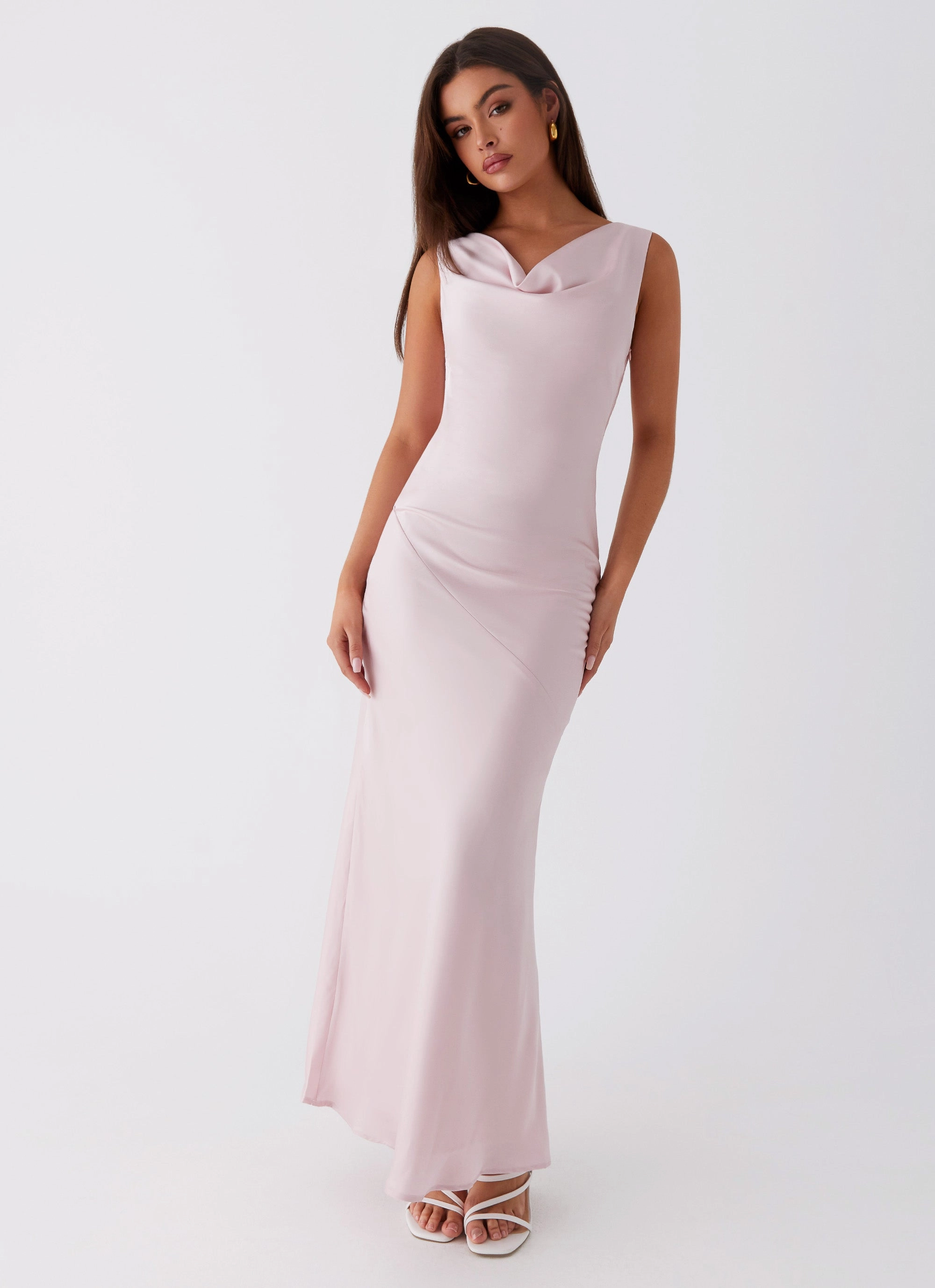 Tiered-Skirt One-Shoulder Be Mine Satin Maxi Dress - Mauve Pink