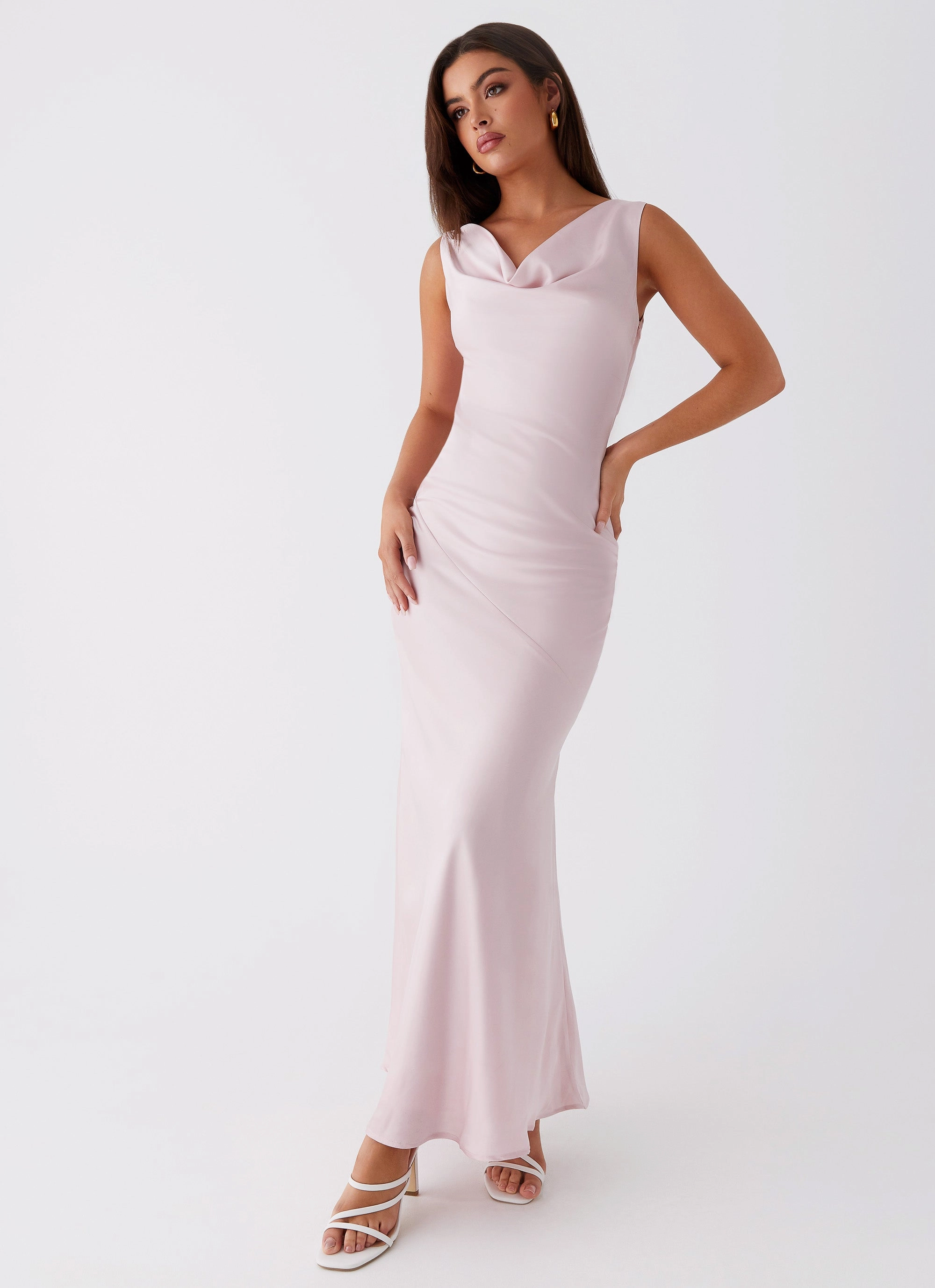 Versatile Comfort Wear Feminine Fit Be Mine Satin Maxi Dress - Mauve Pink