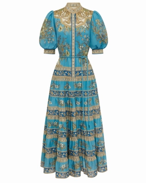 Flattering Look Fit Cassie Tiered Midi Dress in Blue