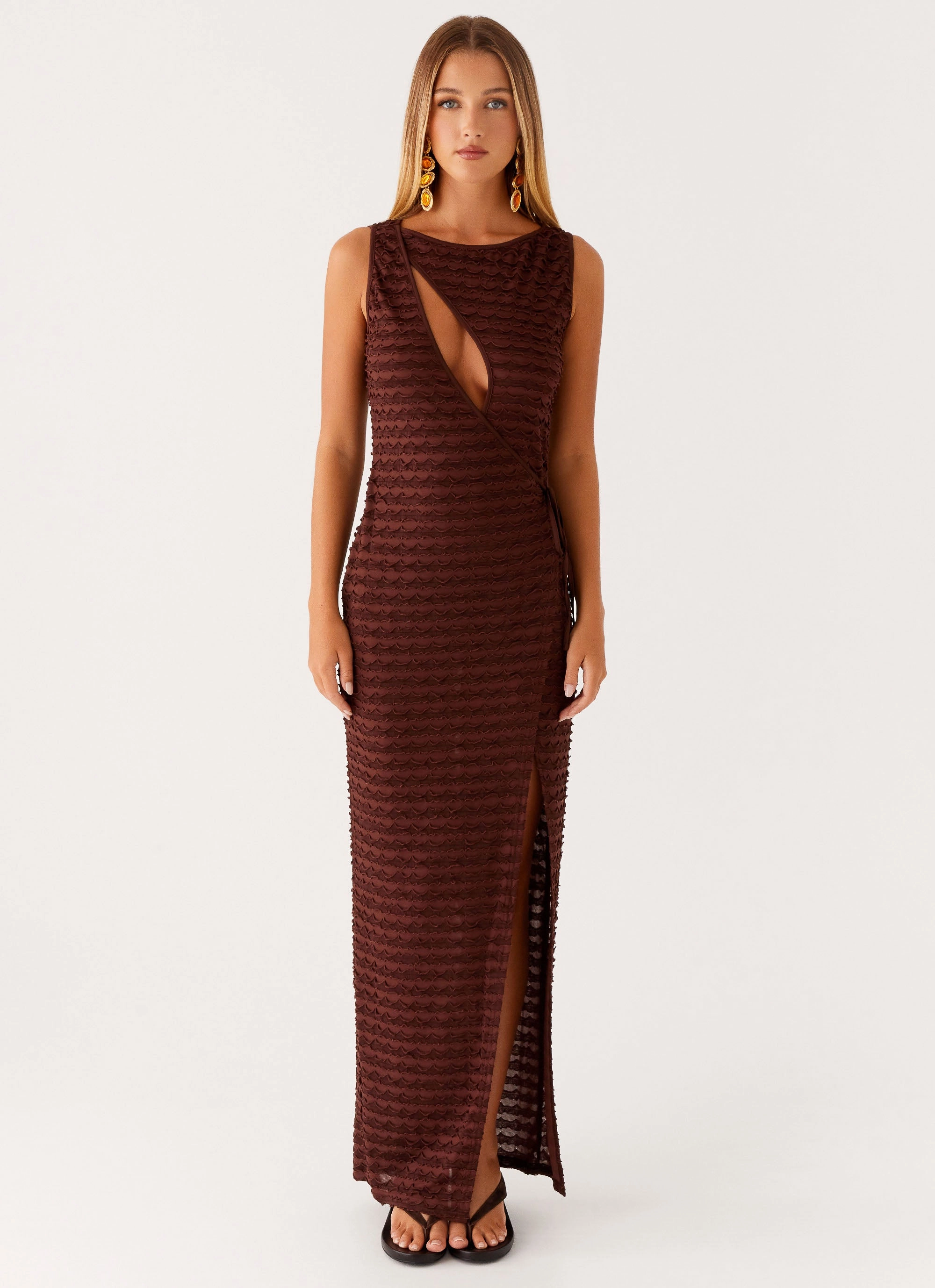Soft Touch Sleek Piece Sterling Wrap Maxi Dress - Chocolate