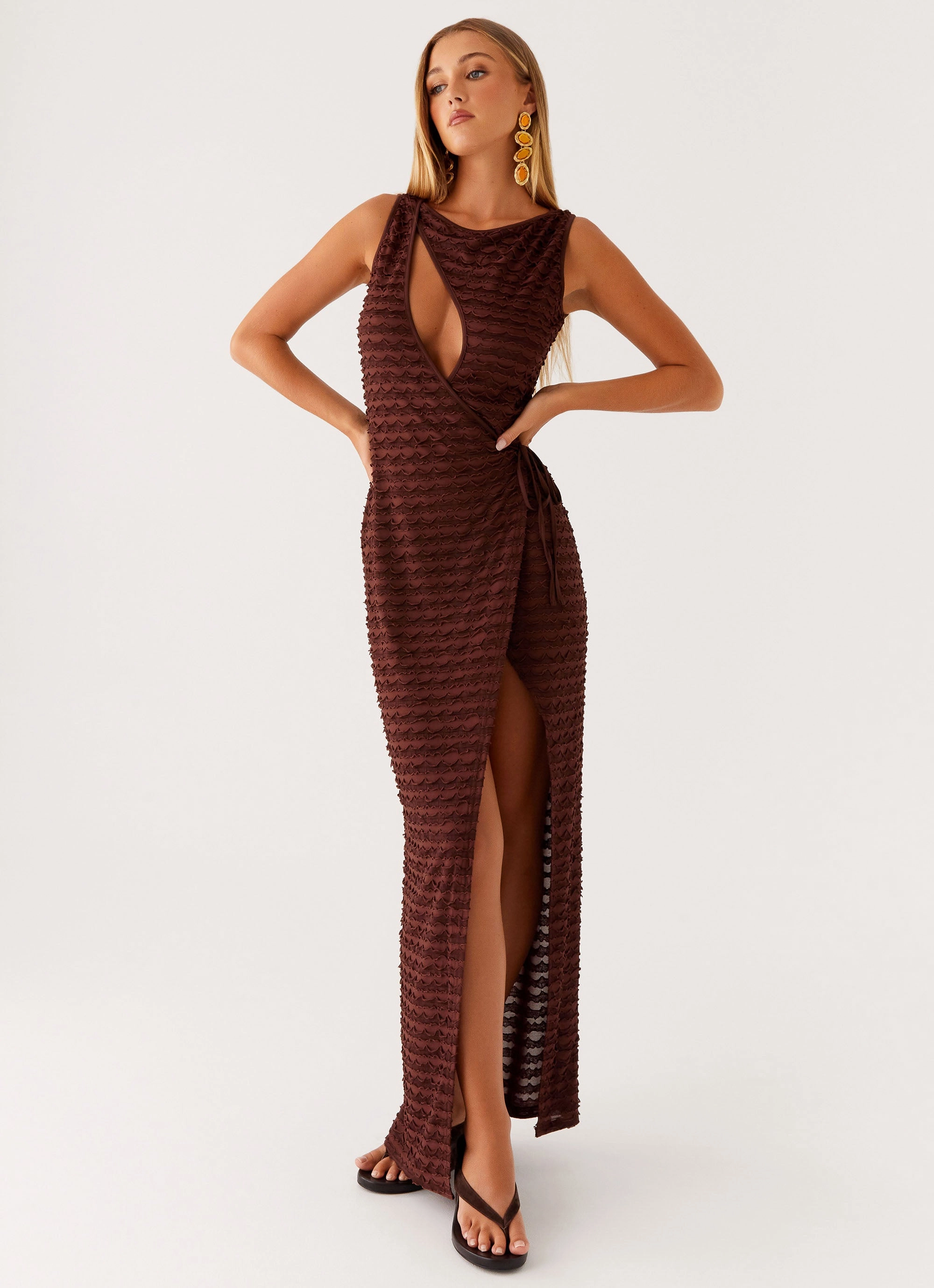 Sterling Wrap Maxi Dress - Chocolate London Edge