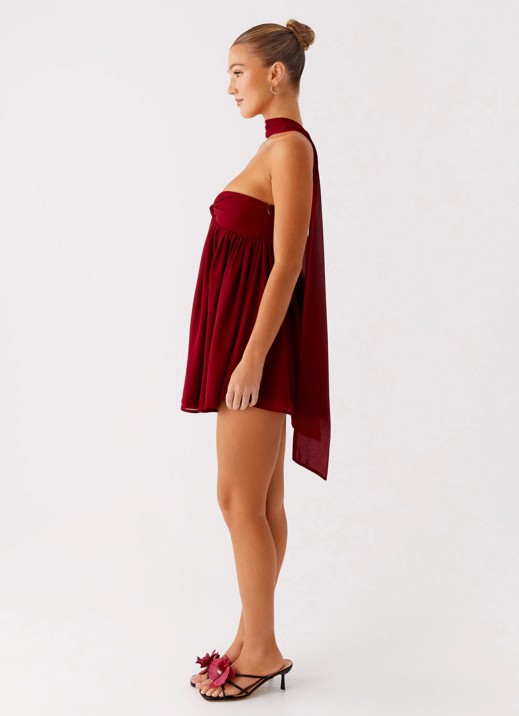 Chic Rhythm Pastel-Tone Saturn Mini Dress - Maroon