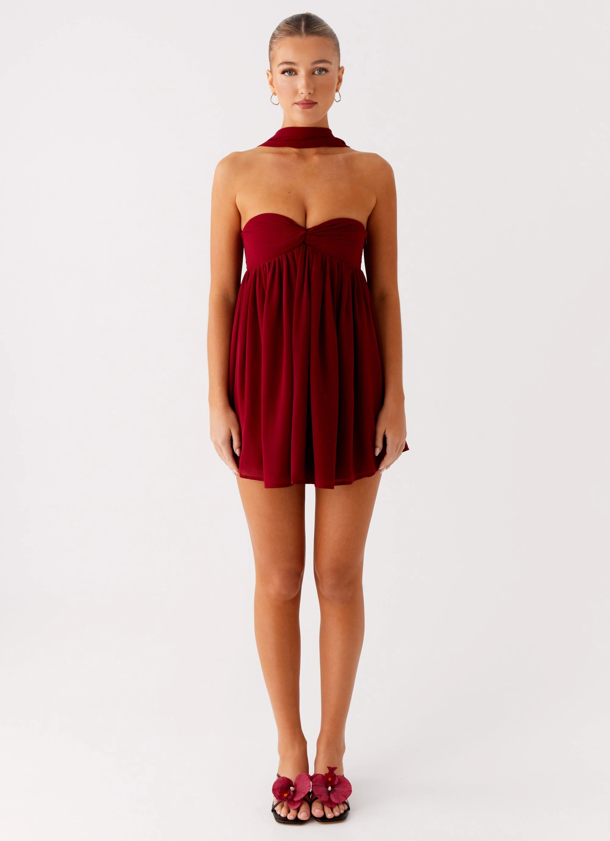 Saturn Mini Dress - Maroon Ruffle Detail Cozy Style
