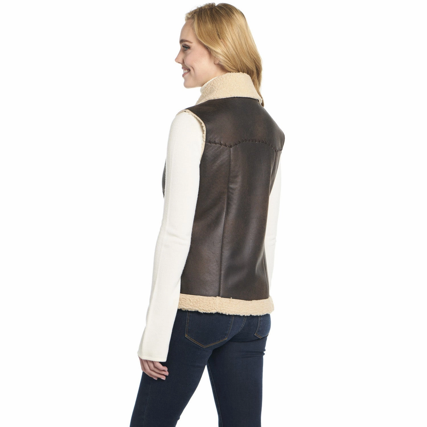 Casual Chic Cripple Creek Womens Open Front Vanilla Bean Faux Shearling Faux Fur Vest