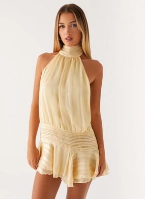 Willow Chiffon Mini Dress - Yellow Warm Base Easy Go