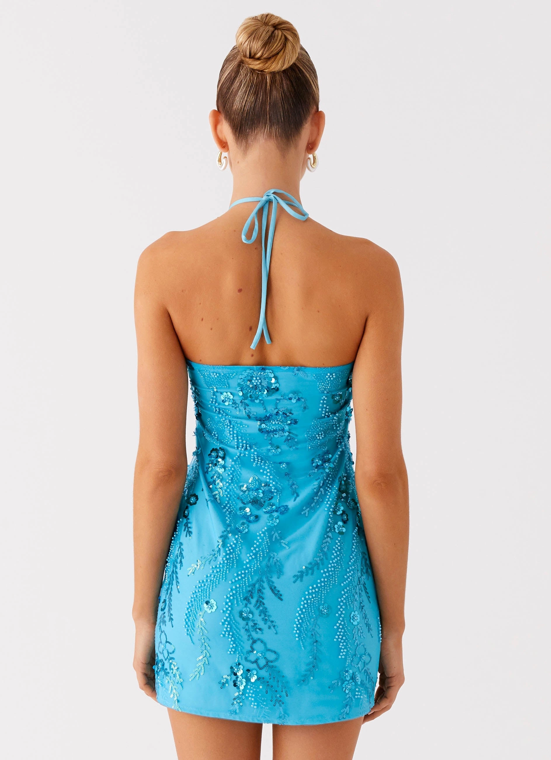 Skirt Flare Bebe Beaded Mini Dress - Royal Blue