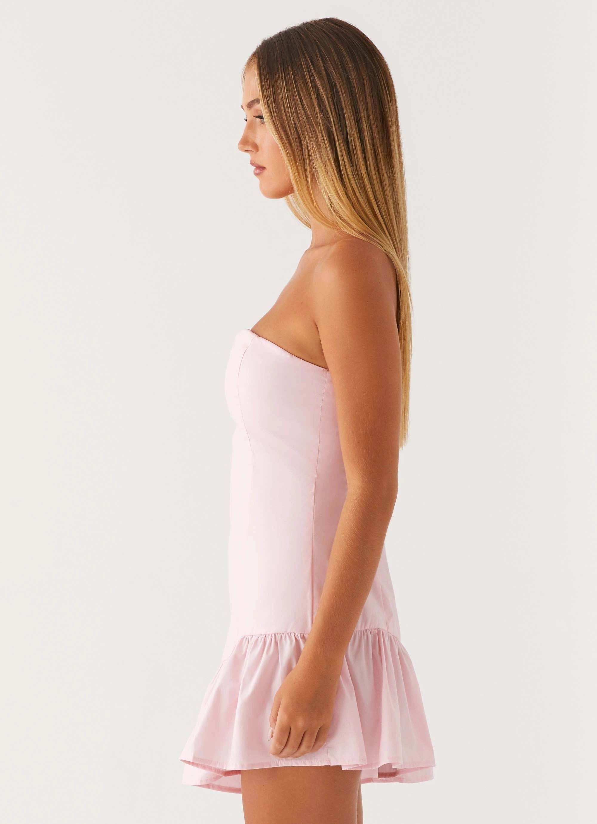 Camillo Mini Dress - Pink Matte Fabric Fitted waist