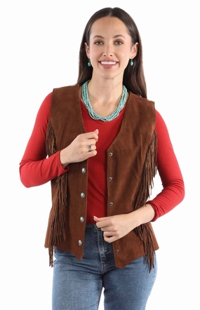 QuickDry Fabric Non Restrictive Silhouette Scully Womens Snap Front Fringe Cafe Brown Leather Leather Vest