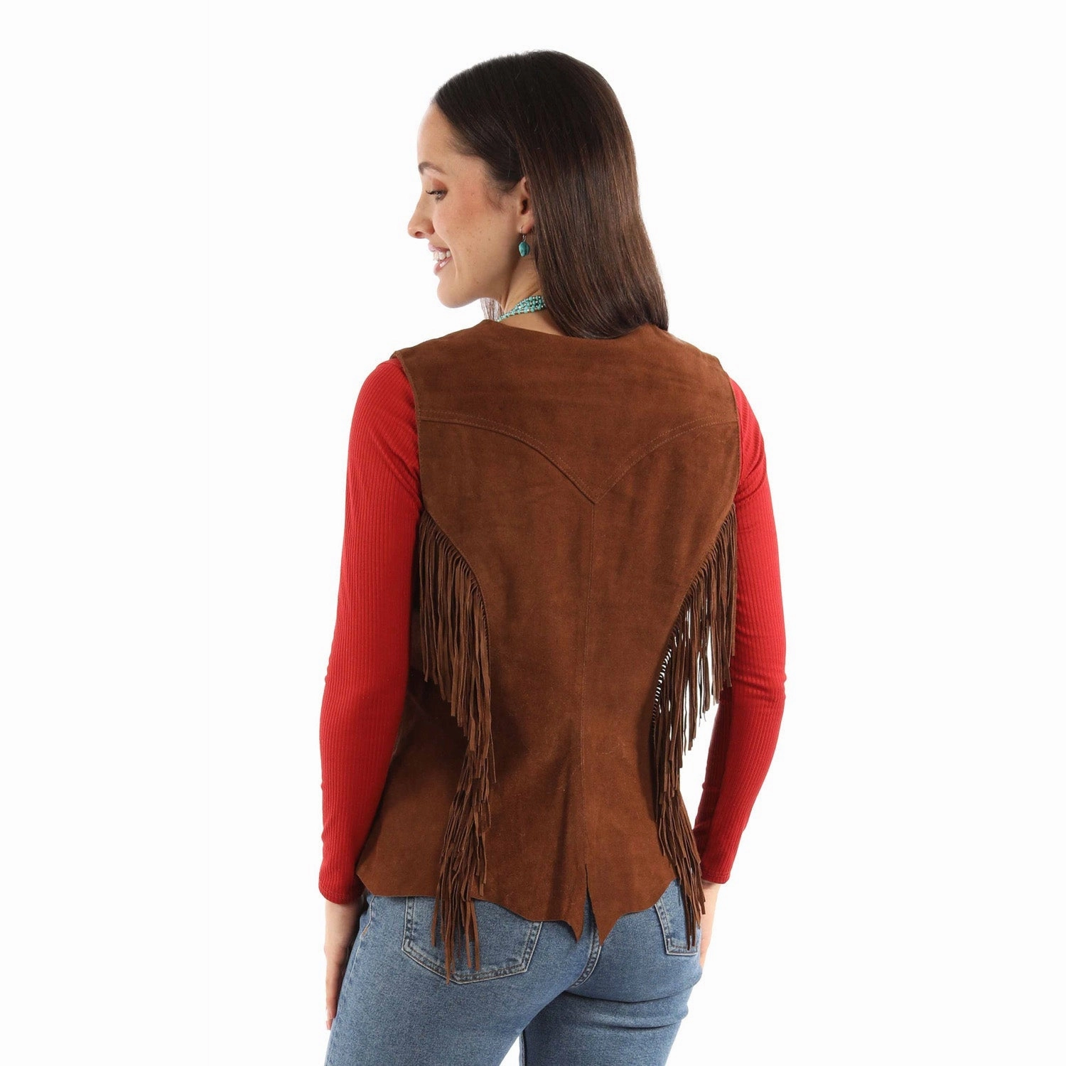 Scully Womens Snap Front Fringe Cafe Brown Leather Leather Vest On The Go