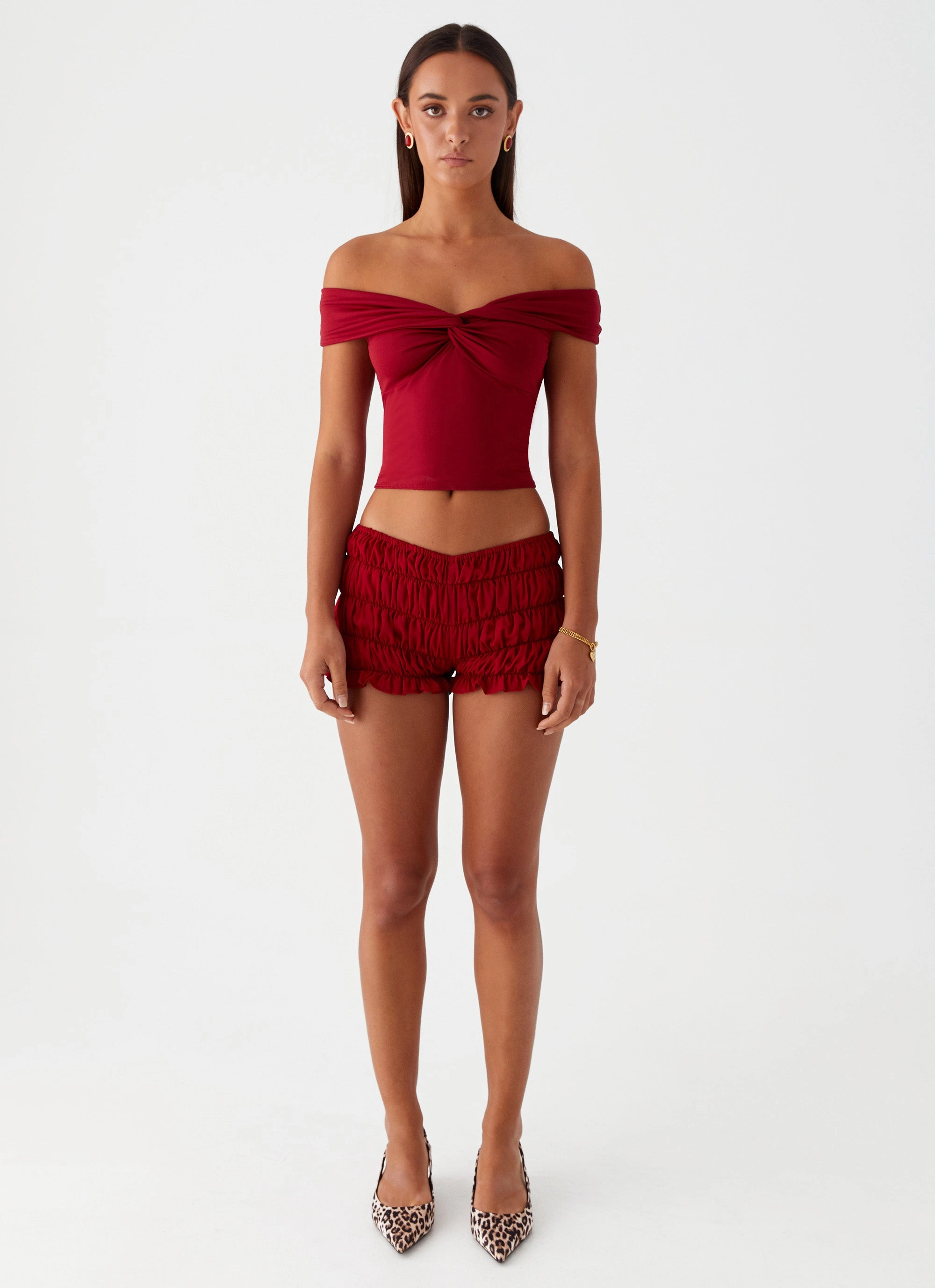 Trixie Twist Off Shoulder Top - Maroon LowProfileDesign