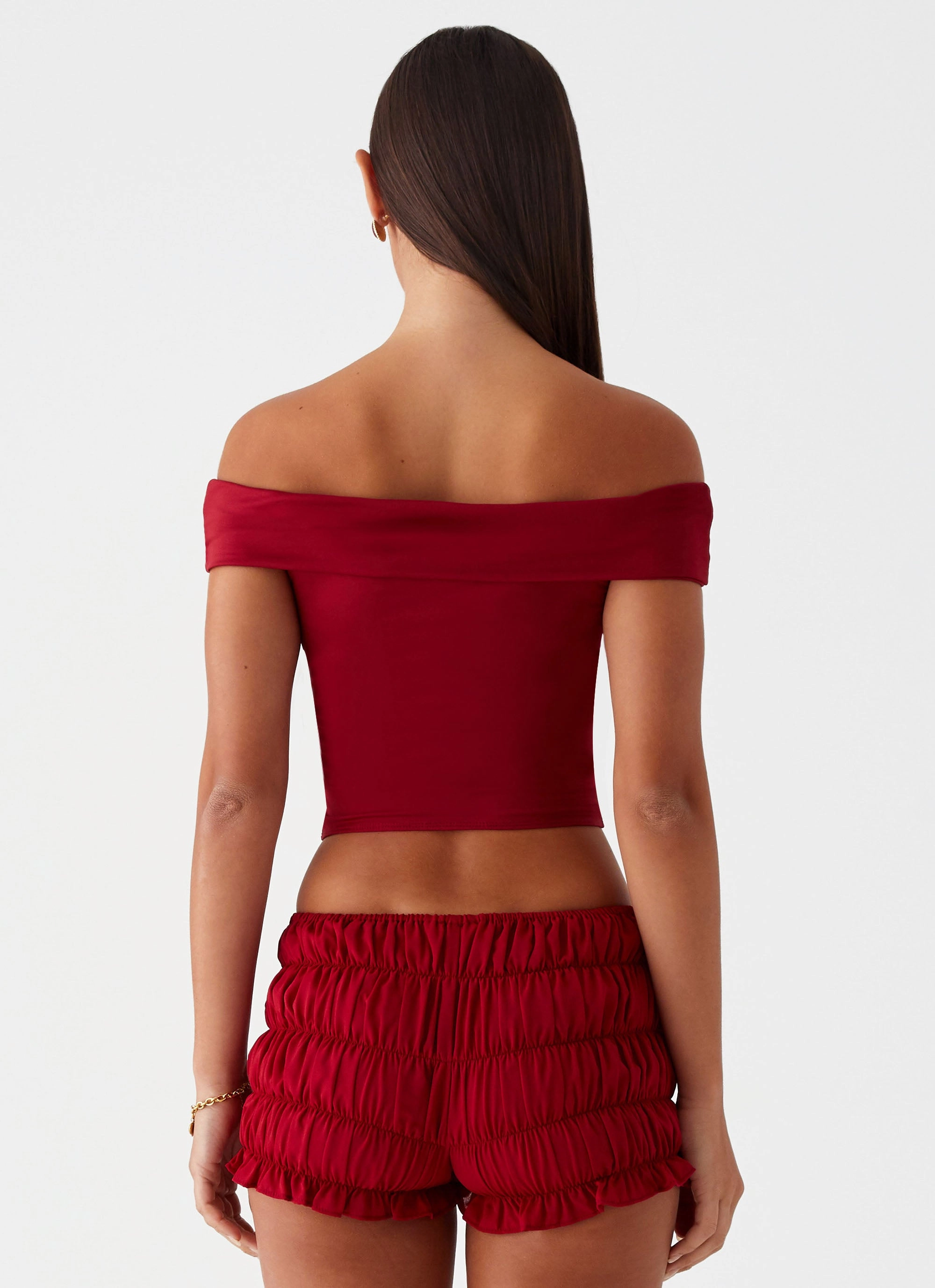 wrinkle free finish Active Tee Trixie Twist Off Shoulder Top - Maroon
