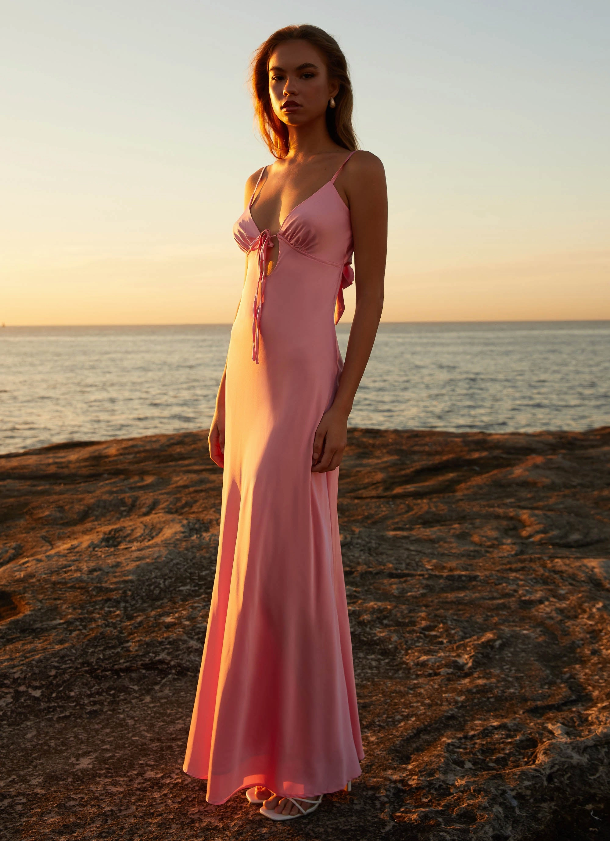 Flora Satin Maxi Dress - Candy High Neck Polished Design