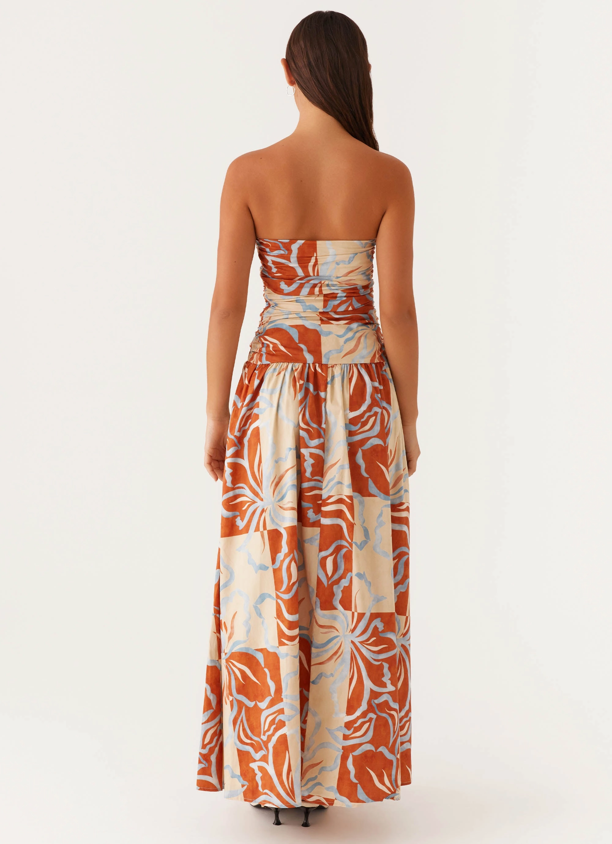 Carmel Maxi Dress - Orange Blue Floral Effortless Touch garden party