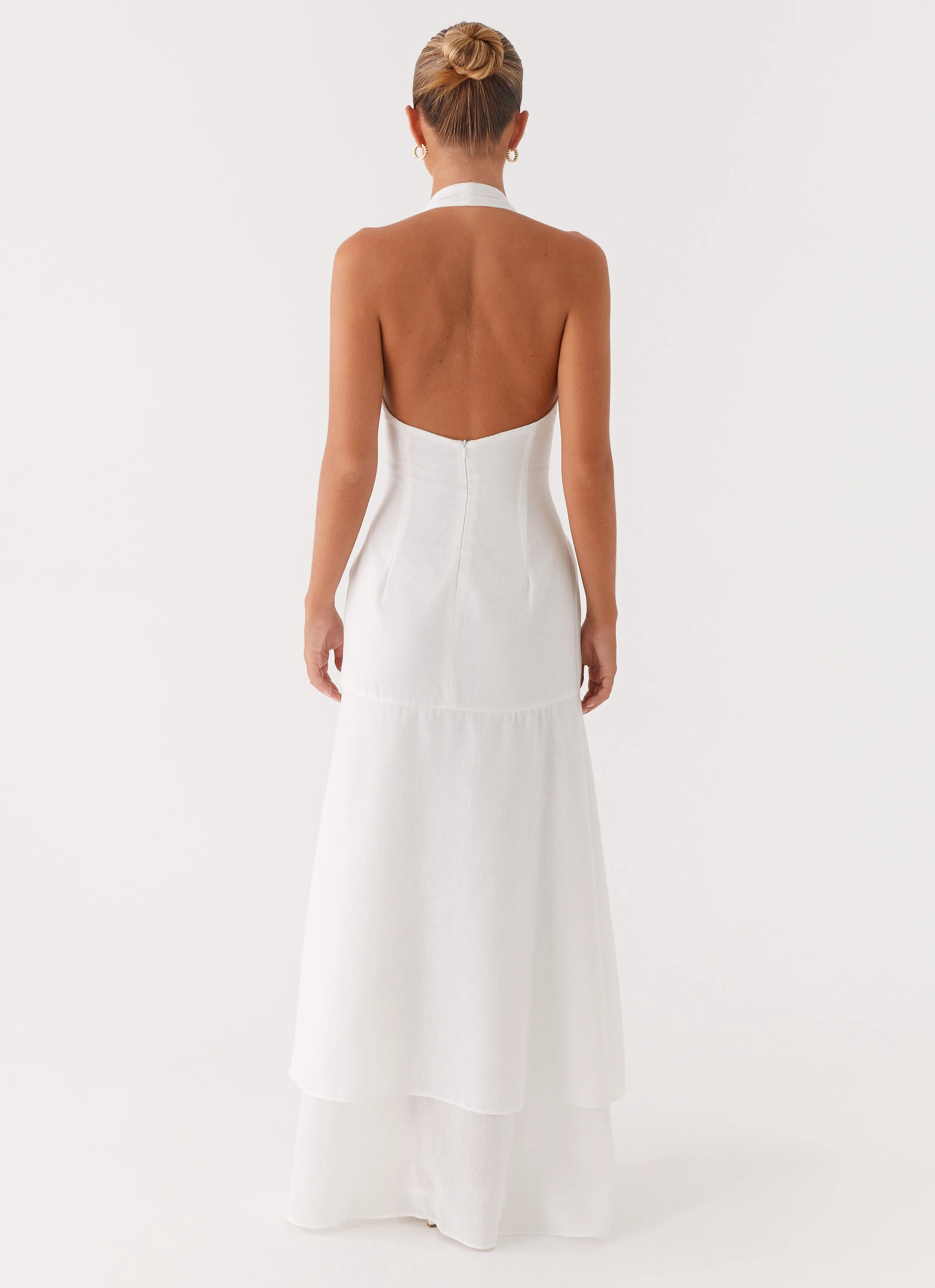Minimalist Layering Pearl-Detail Turu Maxi Dress - White
