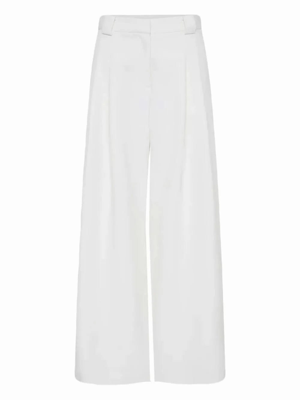 Urban Style Twill Wide Leg Pleat Pants in Off White