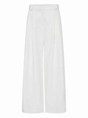 Urban Style Twill Wide Leg Pleat Pants in Off White