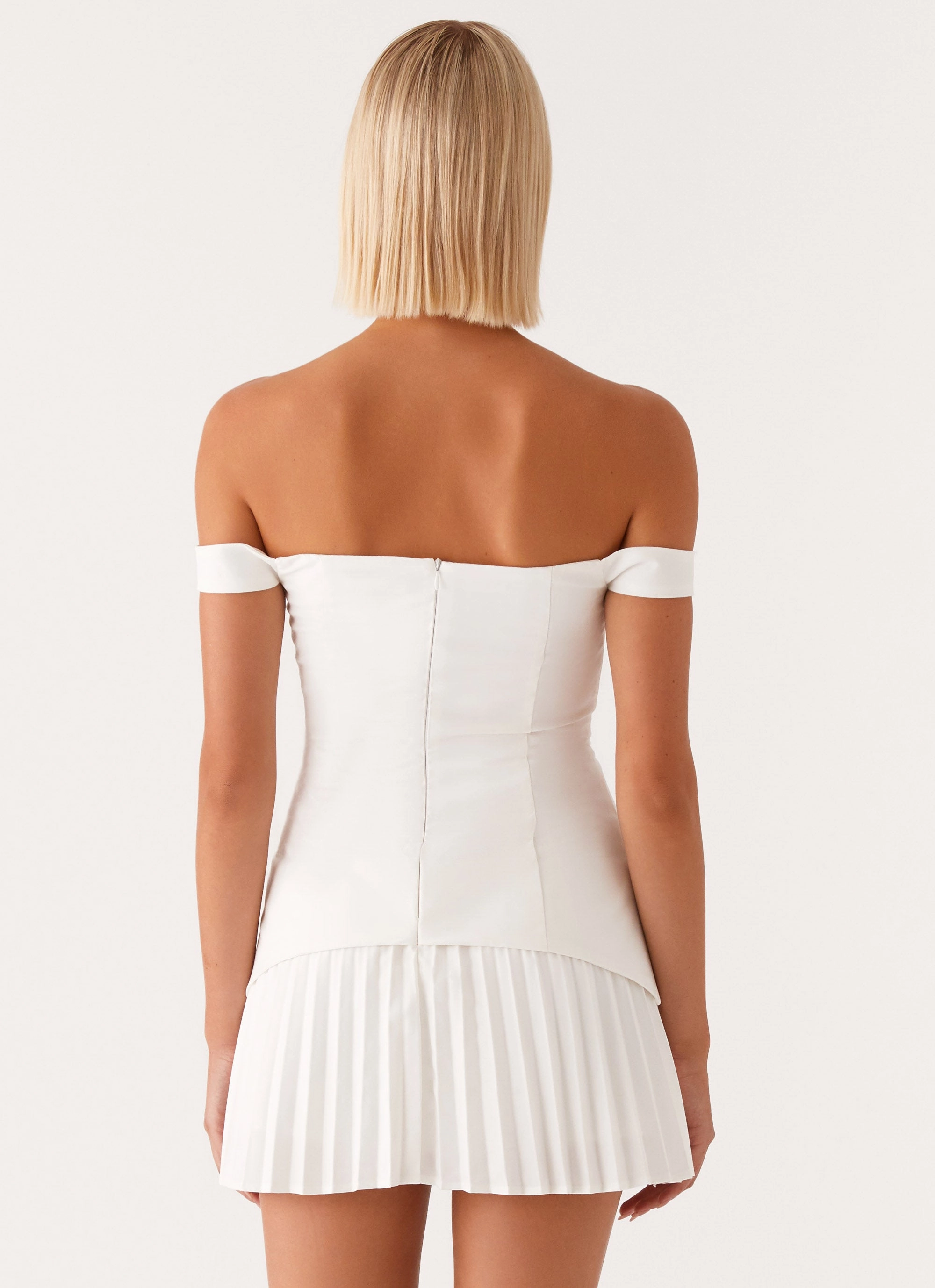 Natural Aesthetic Twisted Skies Off Shoulder Mini Dress - Off White