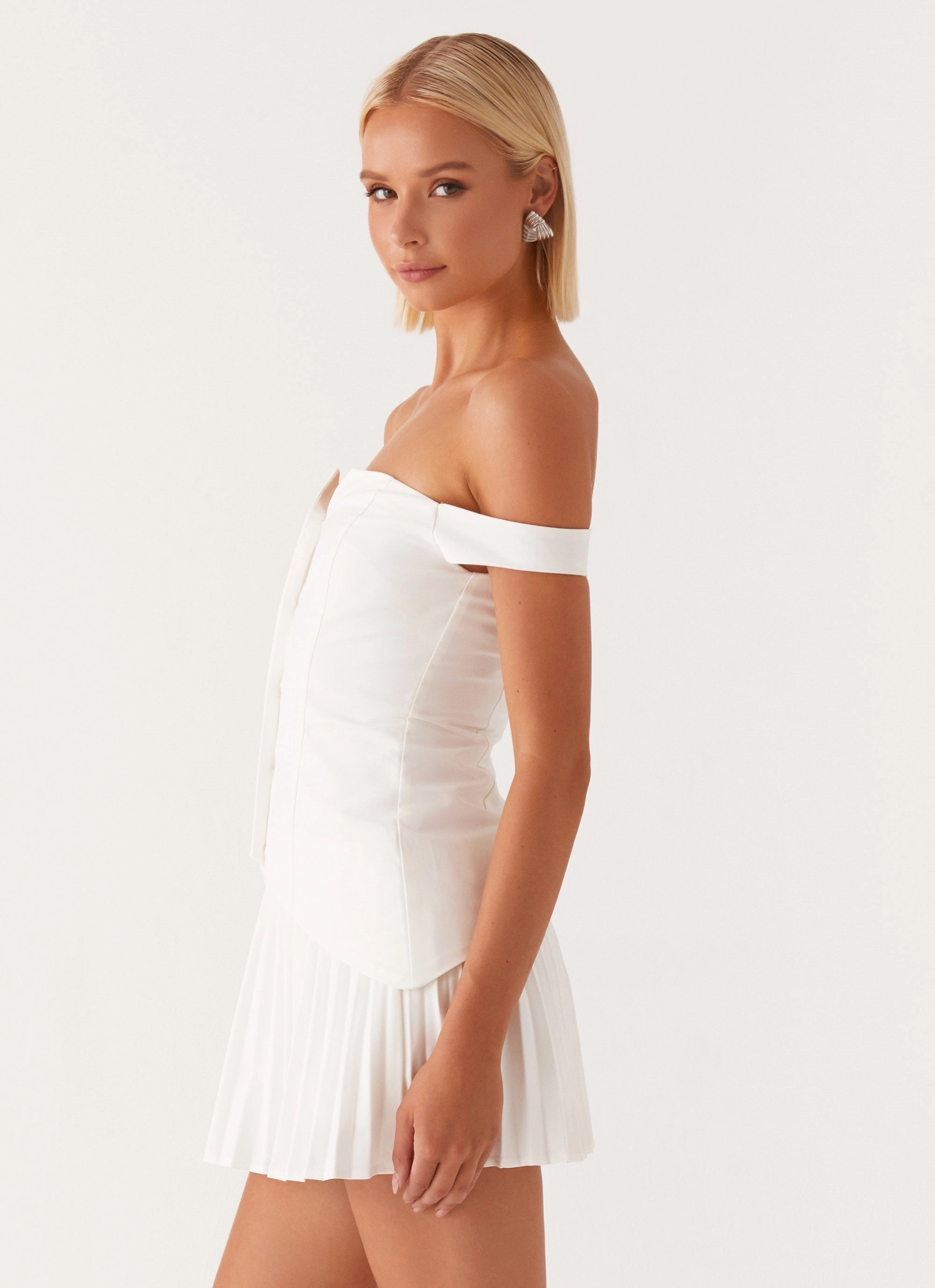 Twisted Skies Off Shoulder Mini Dress - Off White Edgy vibes