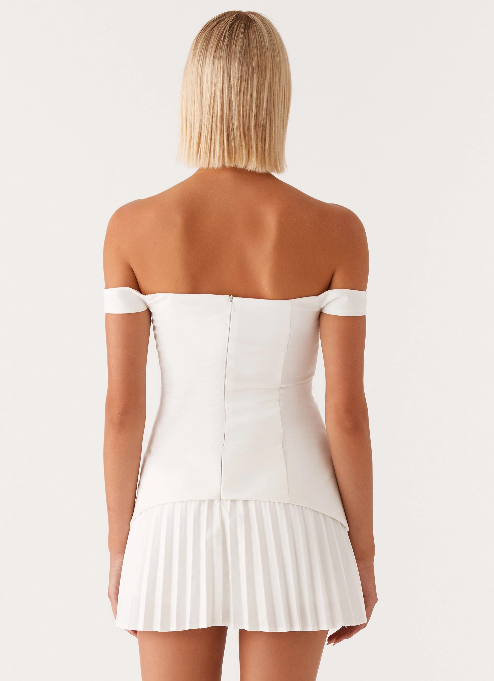 Twisted Skies Off Shoulder Mini Dress - Off White Subtle Edge Cozy Balance