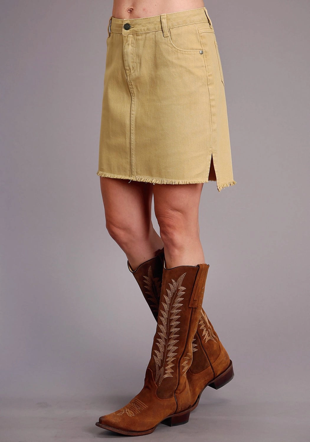 Push Button Closure Lined interior Stetson Womens Gold 100% Cotton Above the Knee Skirt