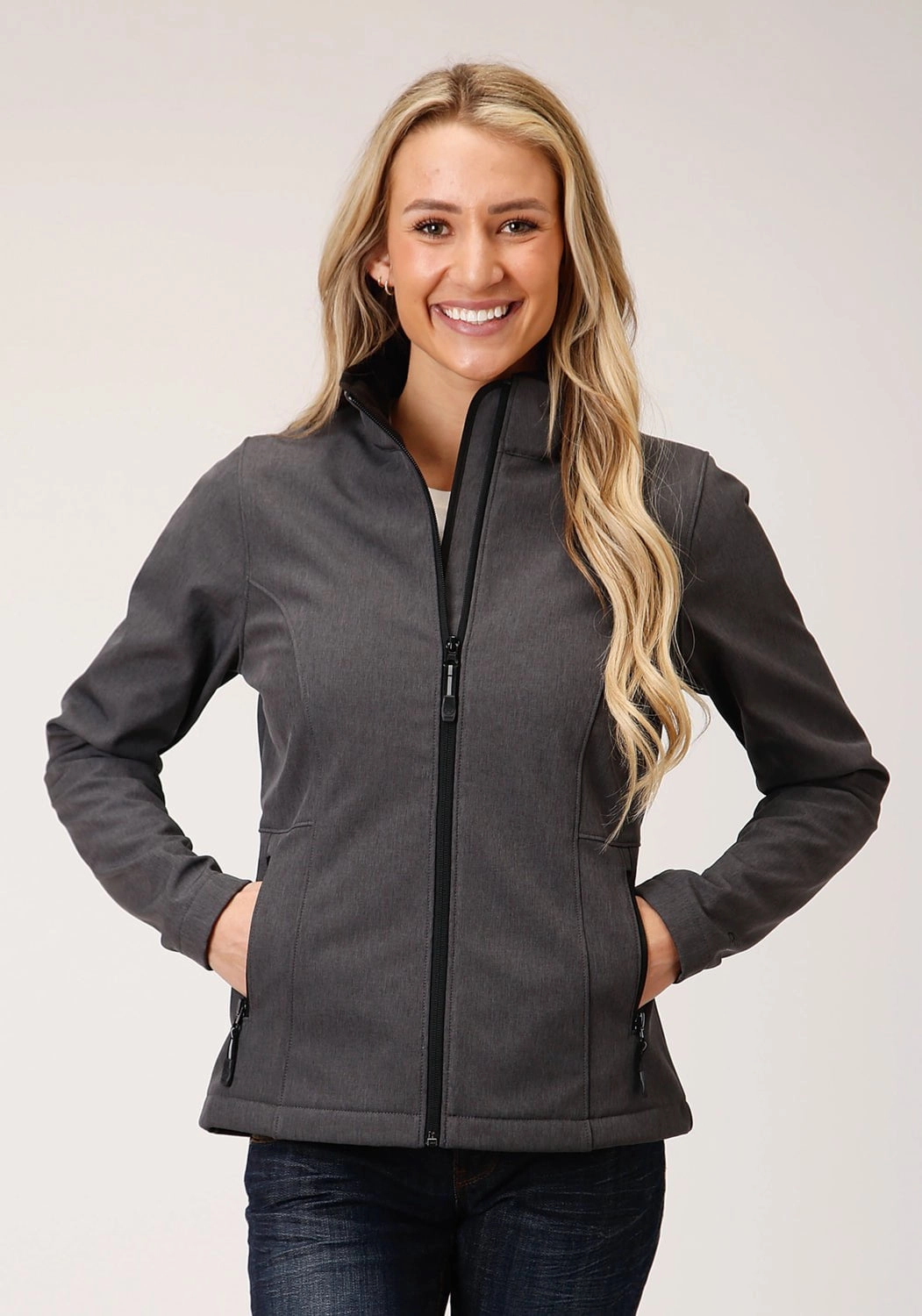 Wind Shield Lightweight Shell Roper Womens Heather Grey Polyester Softshell Jacket