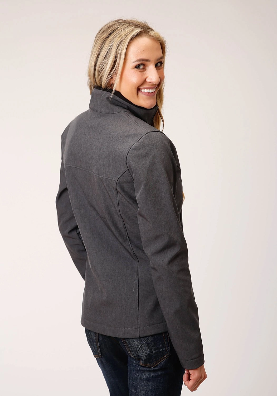 Roper Womens Heather Grey Polyester Softshell Jacket Comfy Fit Piece