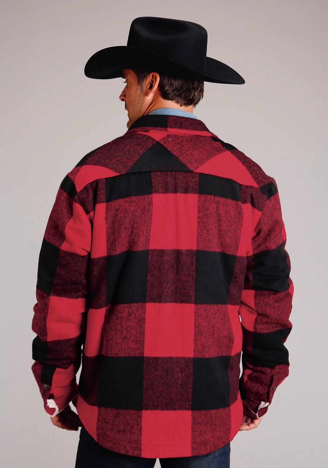 Odor Resistant Fabric Stripe Look Stetson Mens Buffalo Plaid Red/Black Wool Blend Coat