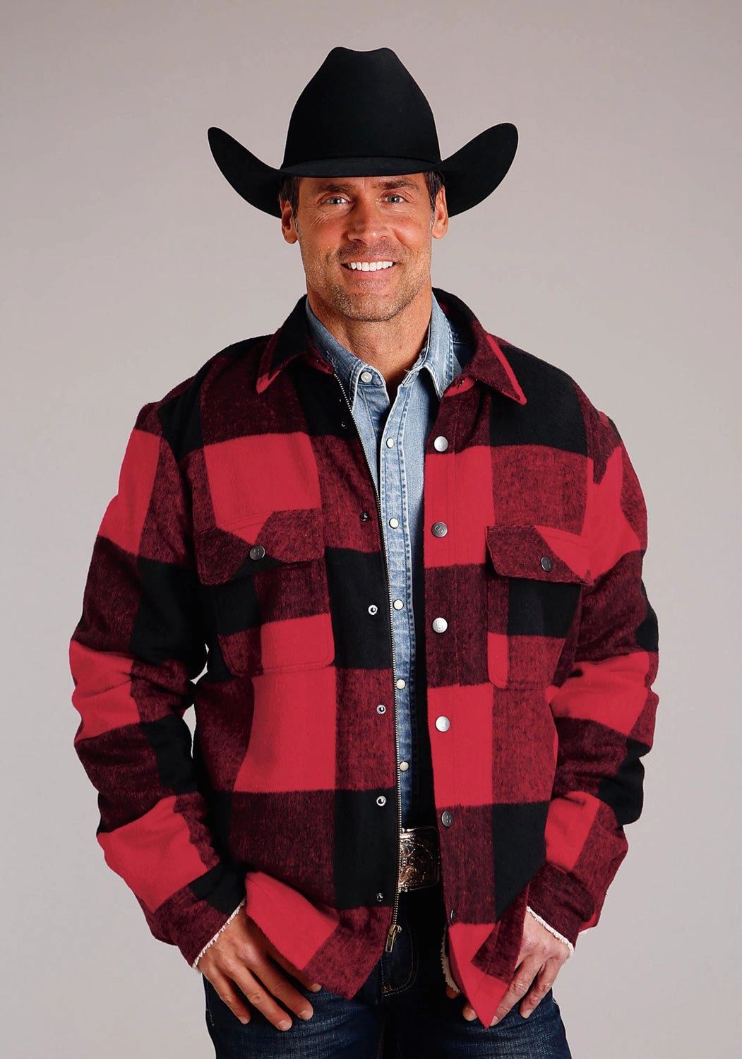 Odor Resistant Coating Weekend Outing Wear Stetson Mens Buffalo Plaid Red/Black Wool Blend Coat