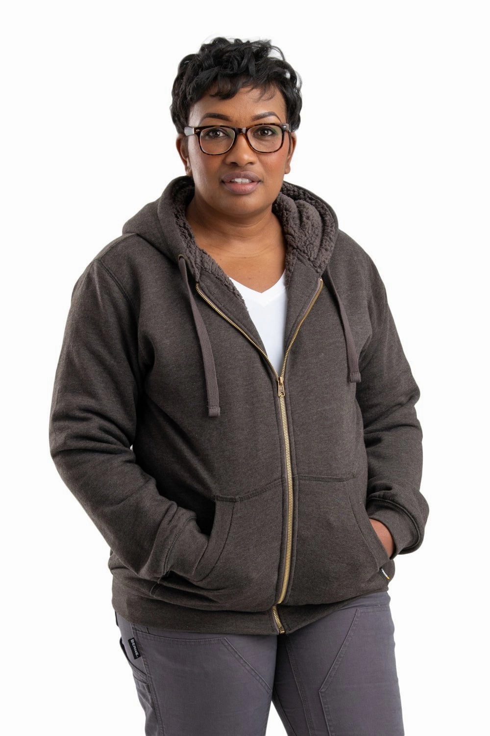 Circular Knit Technology Sophisticated Look Berne Clay Heather Cotton Blend Womens Insulated Zip Hooded Sweatshirt