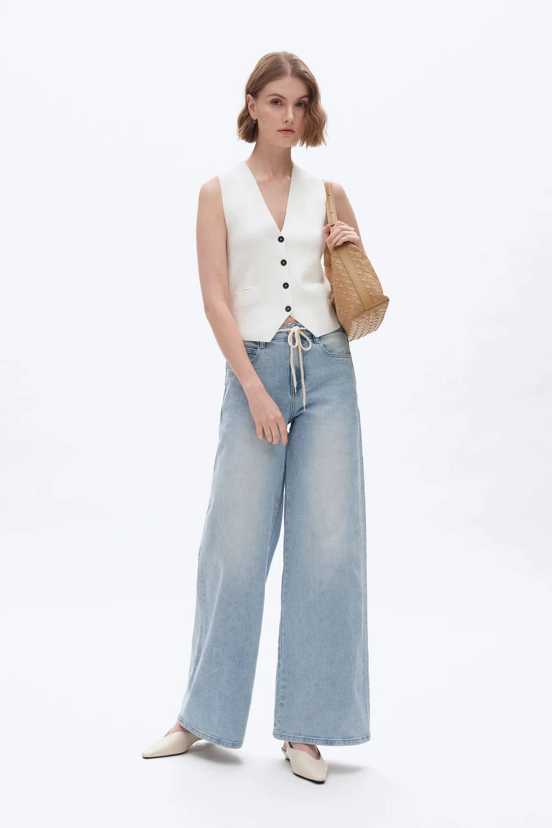 Drawstring Baggy Denim Jeans Mesh Lining