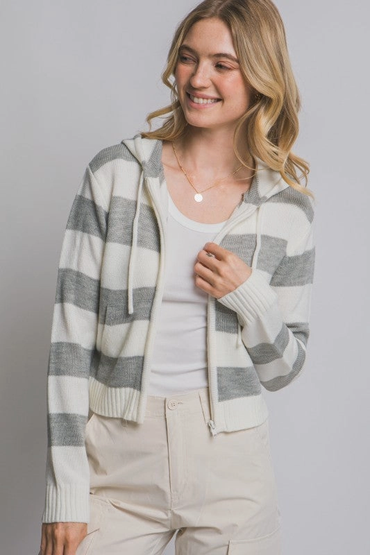 Ventilated Underarm Victoria Stripe Hoodie Sweater W/zip