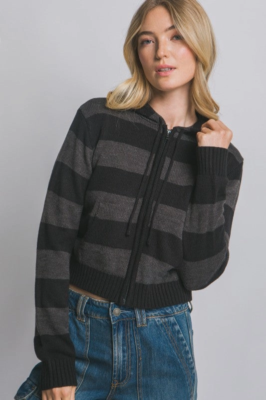 Victoria Stripe Hoodie Sweater W/zip Classic Knit Comfy and Cozy