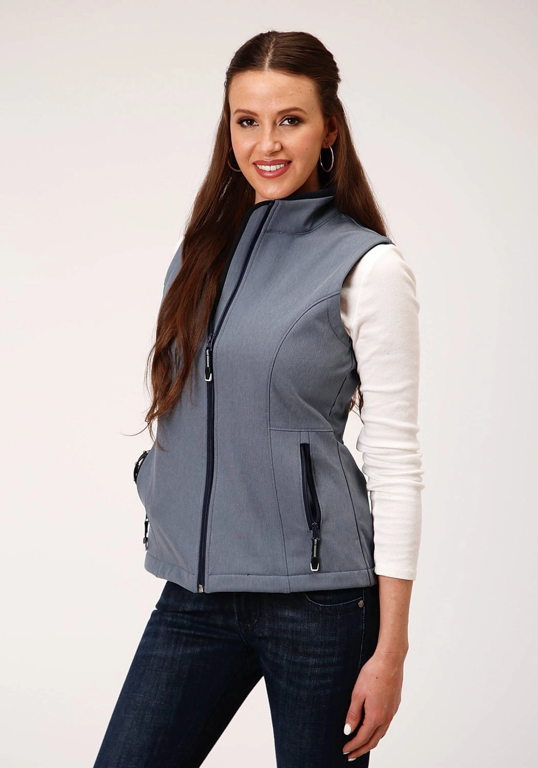Roper Womens Heather Blue Polyester Softshell Vest Basic Layers