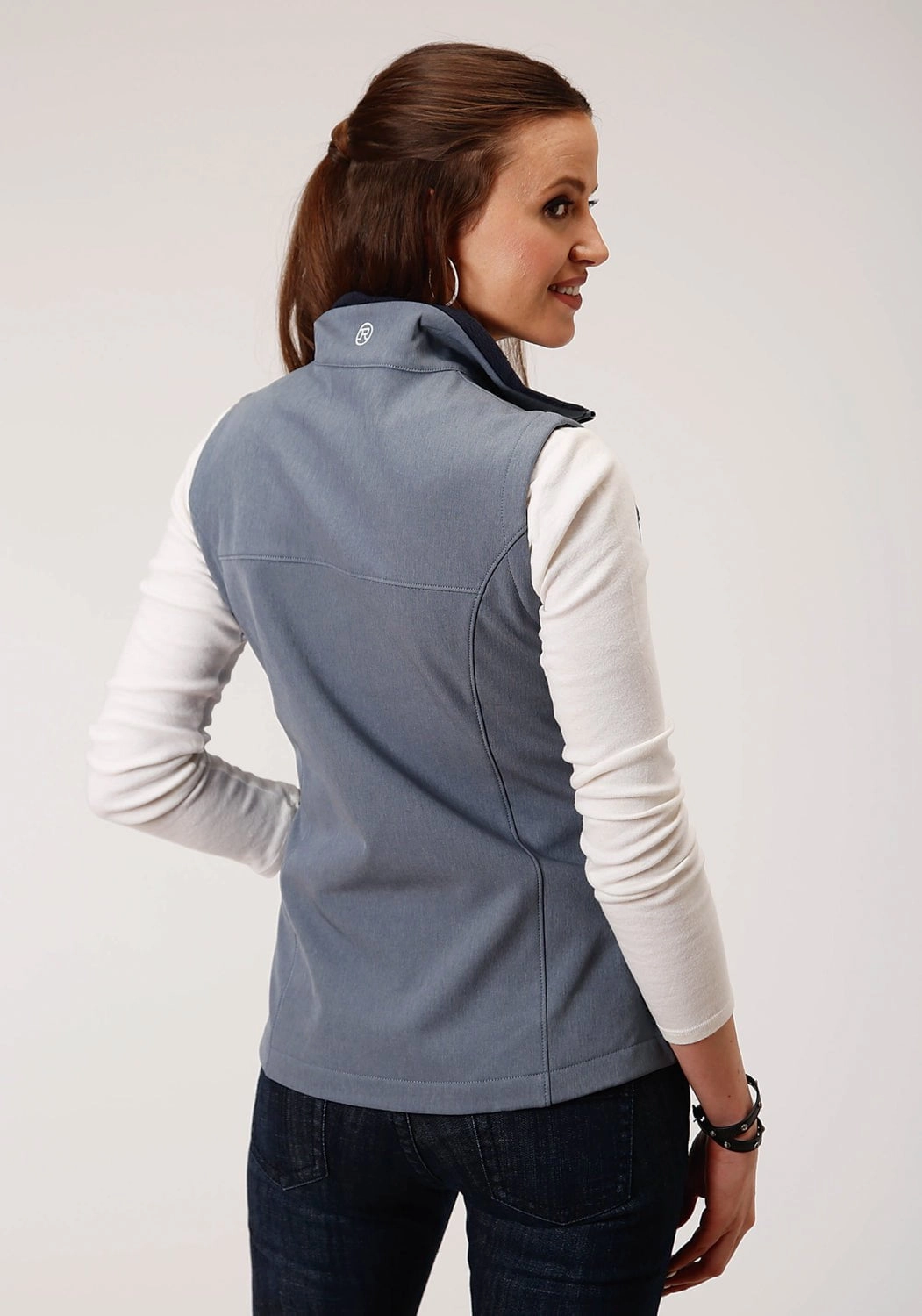 Roper Womens Heather Blue Polyester Softshell Vest waterproof construction Quick Dry Technology