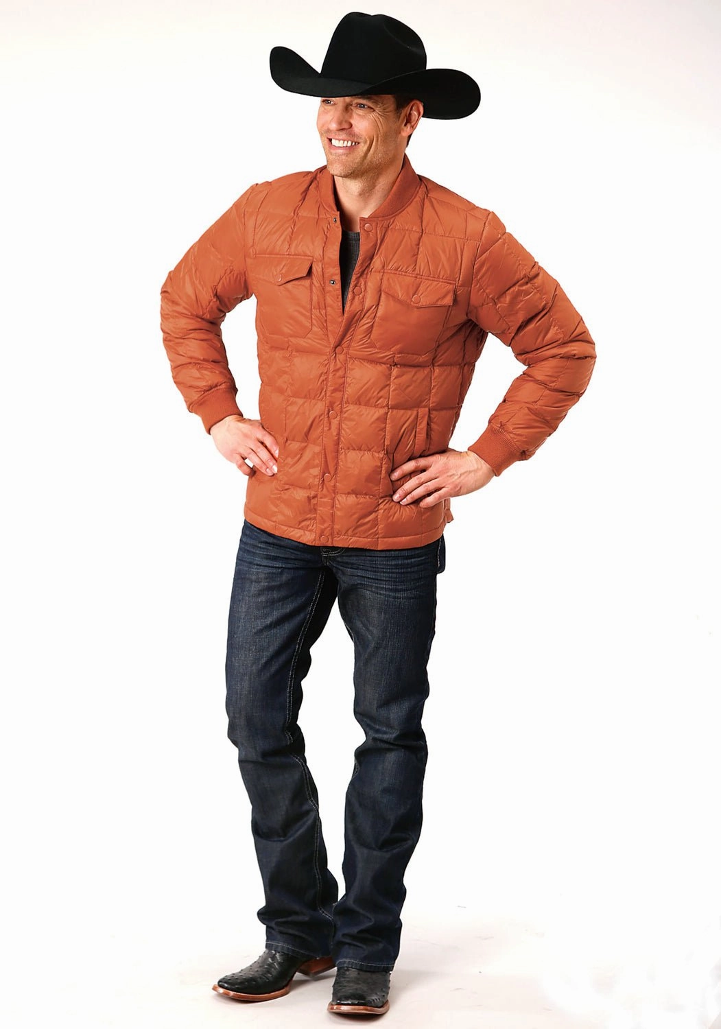 Roper Mens Rust Nylon Down Coated Jacket Abrasion resistant Eco Dye Process