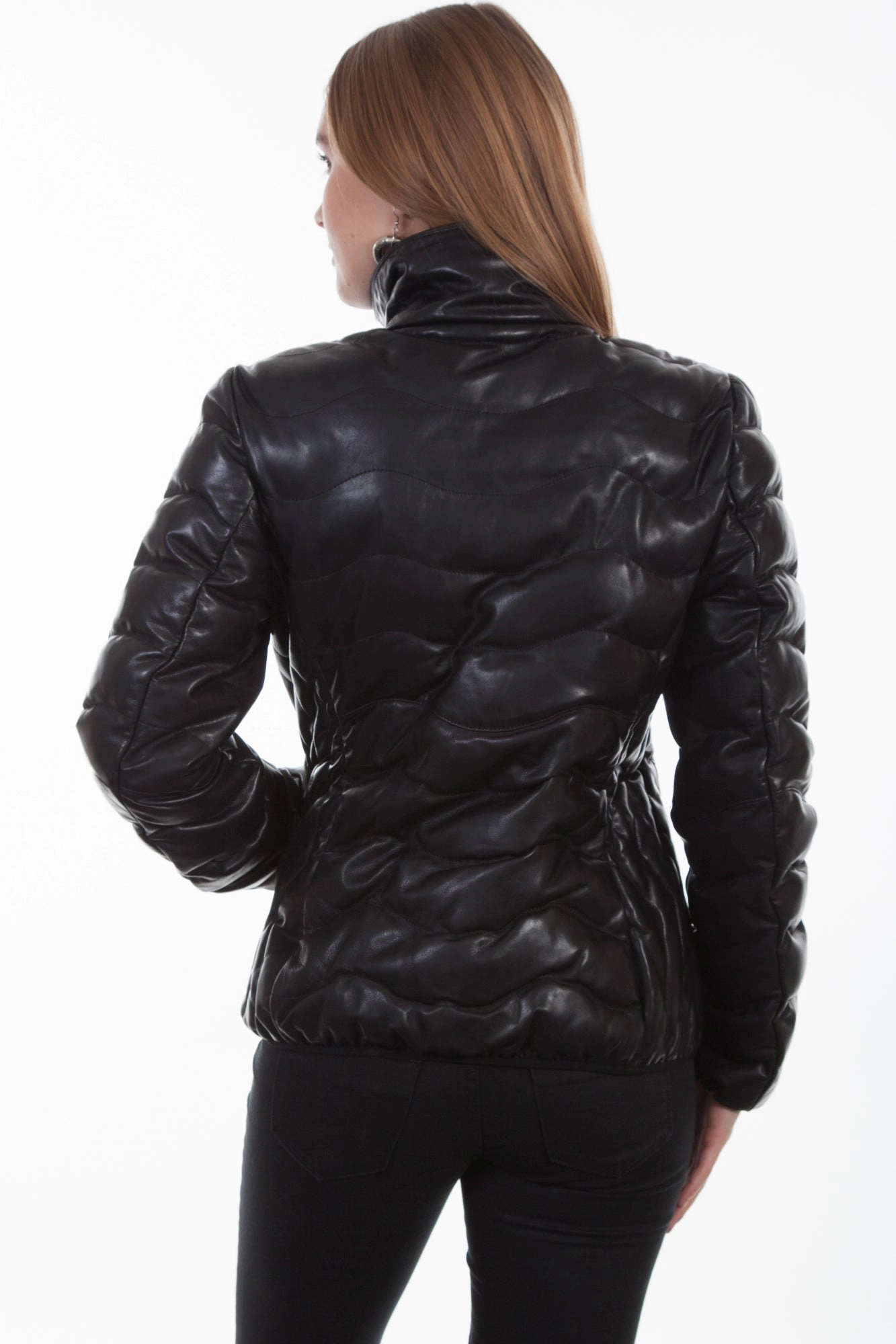 Temperature Regulating Tech Durable Construction Scully Womens Black Leather Puffer Jacket