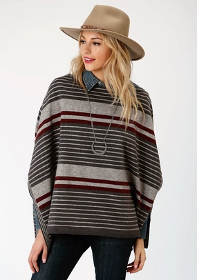 Stetson Womens Grey/Red Ombre Stripe Poncho Comfy Vibes