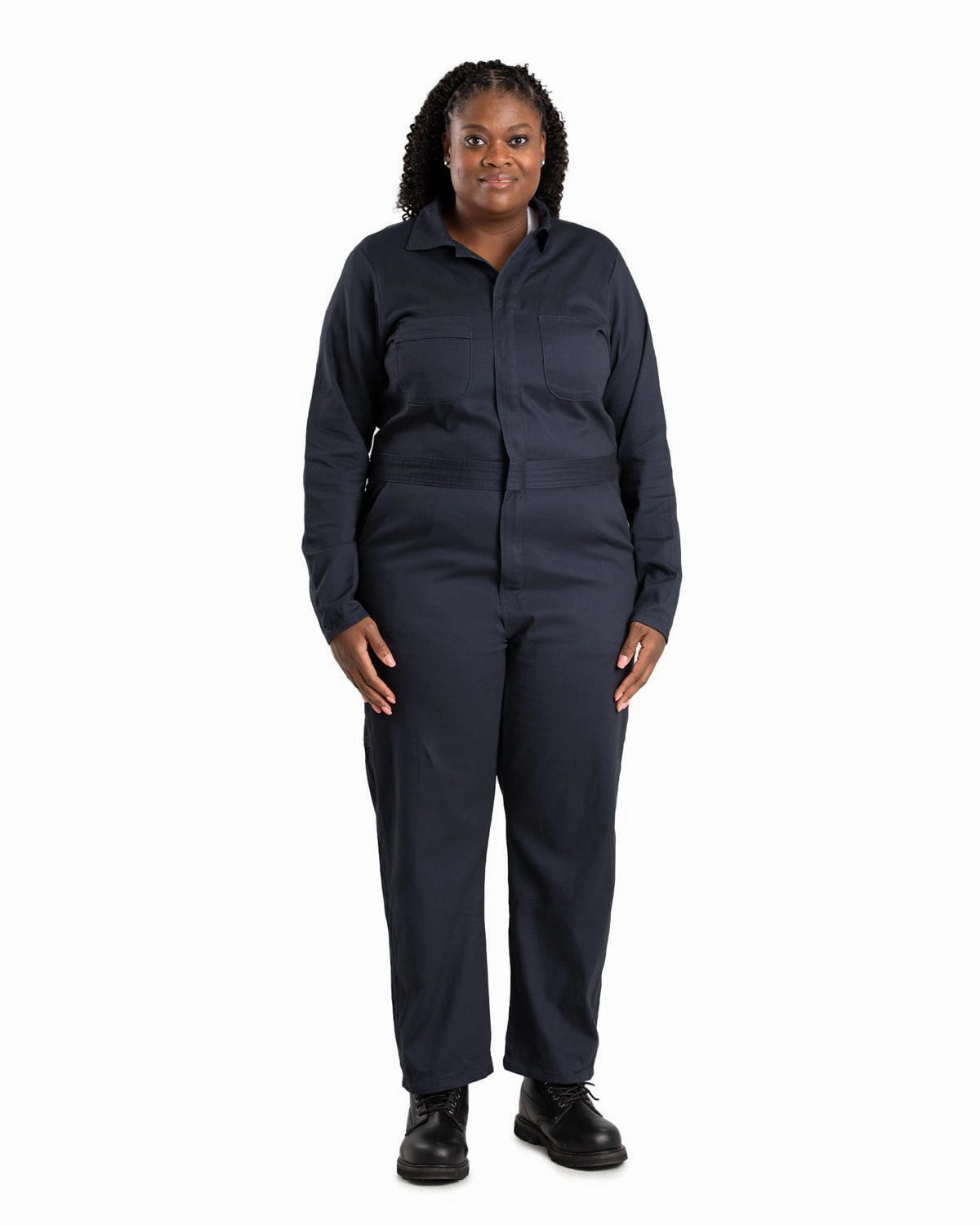Berne Womens Highland Flex Unlined Navy Cotton Blend Work Coverall Zippered Vents