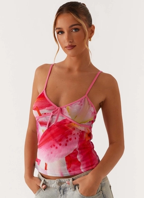 Anti Pilling Treatment UVProtection Coating Claudie Mesh Top - White Pink Lilly