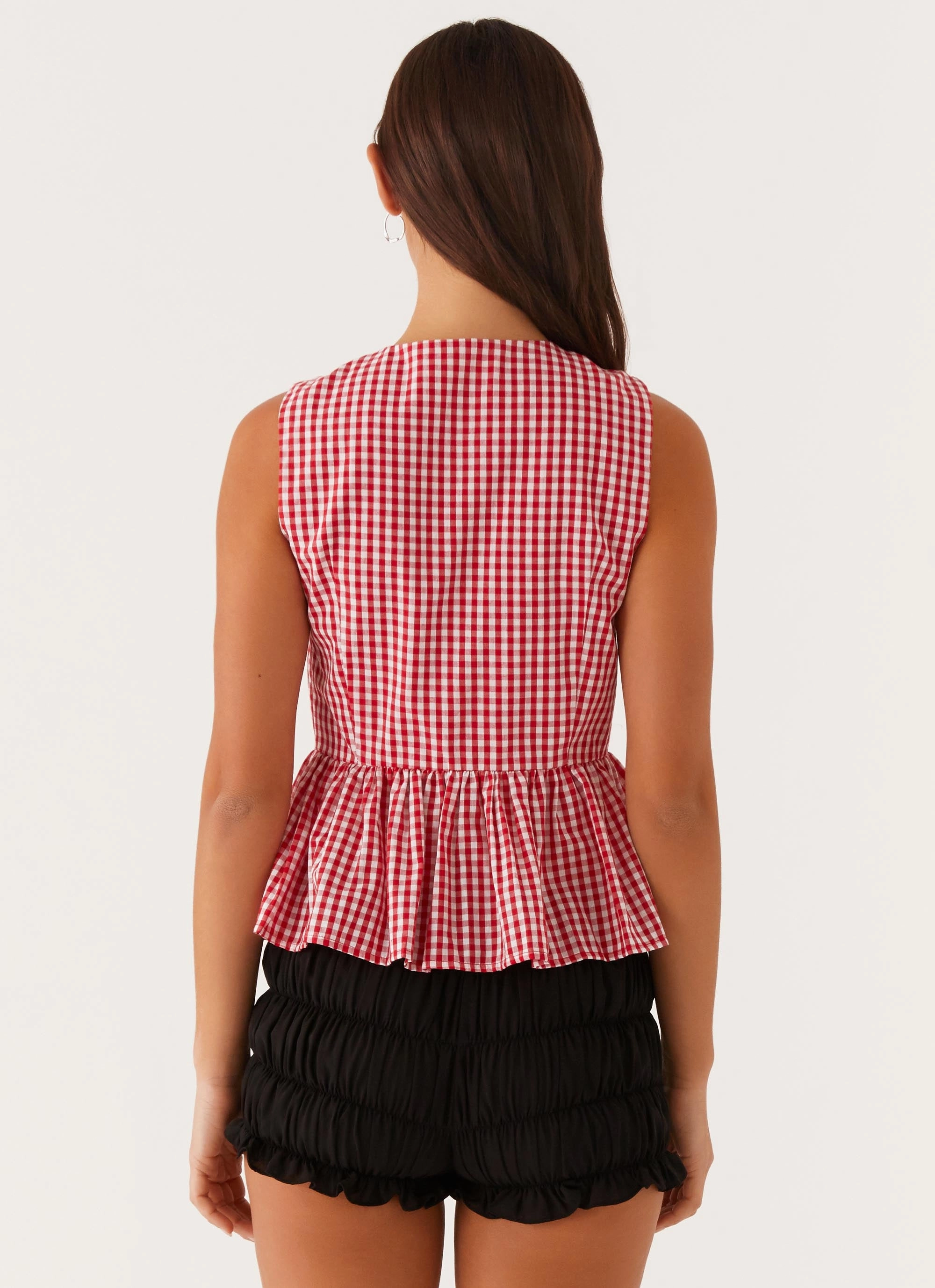 Cyrene Tie Top - Red Gingham Anti Static Treatment