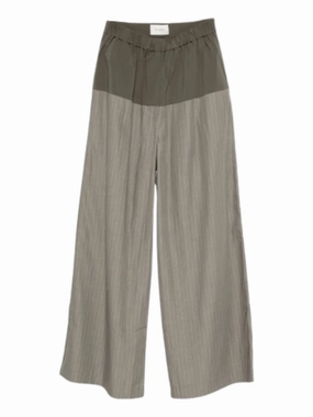 All Occasion Trendy Vibe Relaxed Splice Pants in Khaki Pinstripe