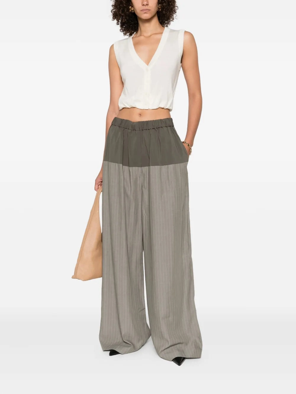 StretchWaistband Relaxed Splice Pants in Khaki Pinstripe