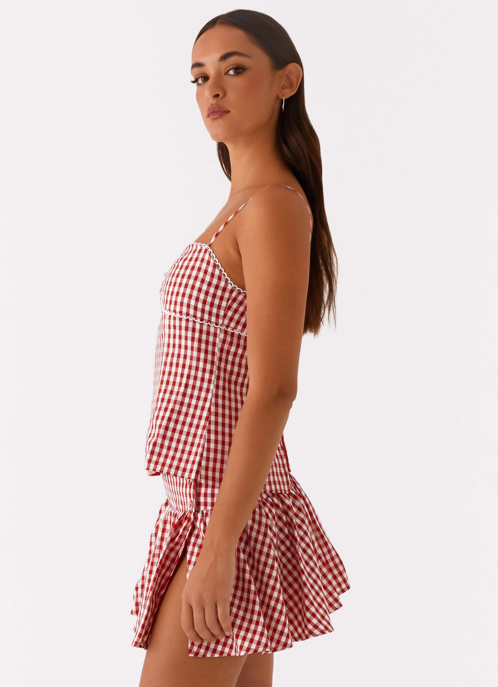 Stretchable Blend Bellamy Top - Red Gingham