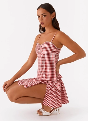 RibbedTexture Bonded Seam Tape Bellamy Top - Red Gingham