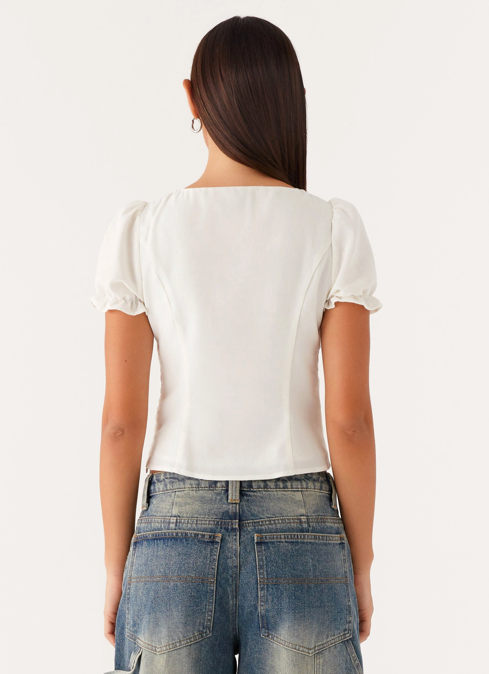 Soft Wool LayeredCuff These Words Puff Sleeve Top - White