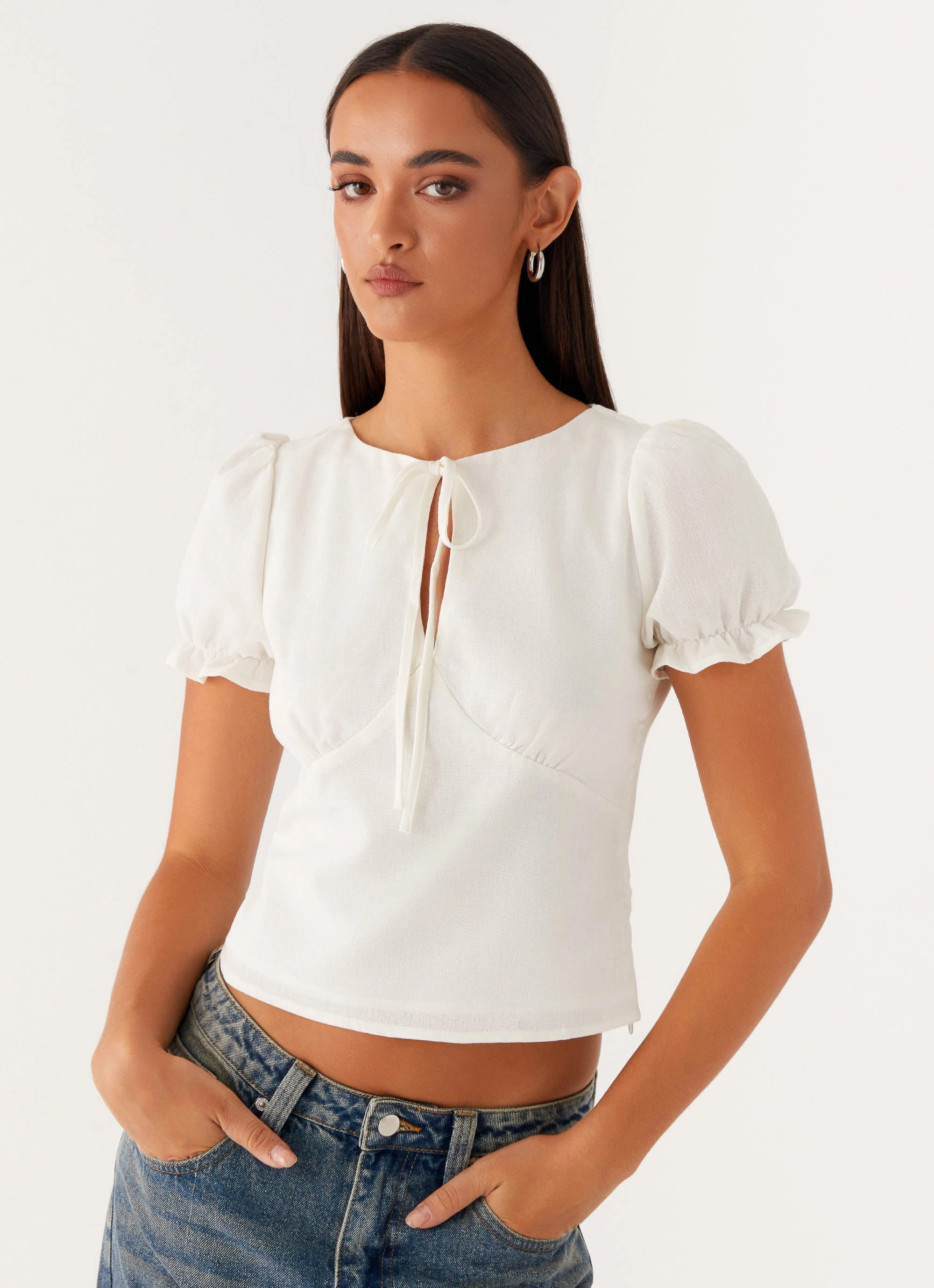 These Words Puff Sleeve Top - White Wrinkle Resistant Treatment VentilatedArmholes