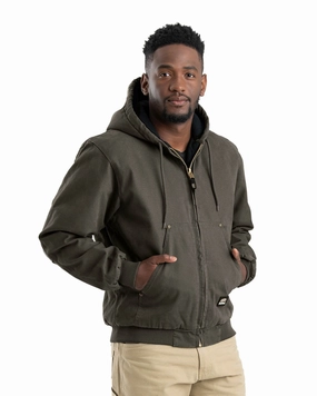 Oversized Silhouette Morning Commute Gear Berne Mens Olive Duck 100% Cotton Hooded Jacket Quilt Lined